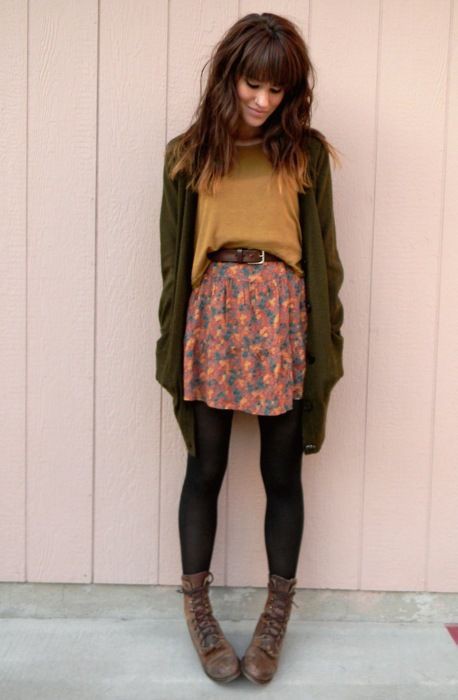 Cardigan and skirt outfits, Floral Skirt: winter outfits,  Skirt Outfits,  Floral Skirt,  Cardigan  