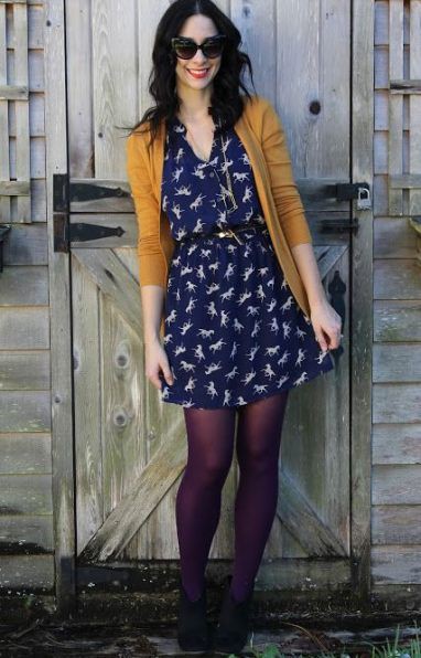 Navy blue dress with tights: Navy blue,  Tights outfit  