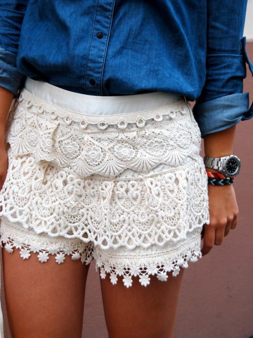 Well! There are nice white lace shorts, Jean Shorts: Shorts Outfit,  Lace short  