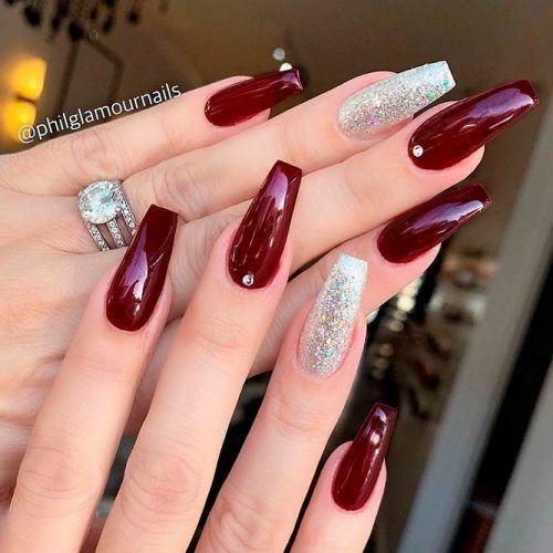 Trendy designs for coffin burgundy nails, Artificial nails: Nail Polish,  Nail art,  Artificial nails,  Pretty Nails  