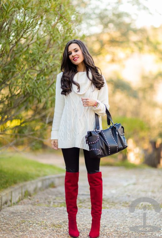 Outfit con botas rojas, Over-the-knee boot: winter outfits,  Over-The-Knee Boot,  Boot Outfits,  Birthday outfits,  Casual Outfits  