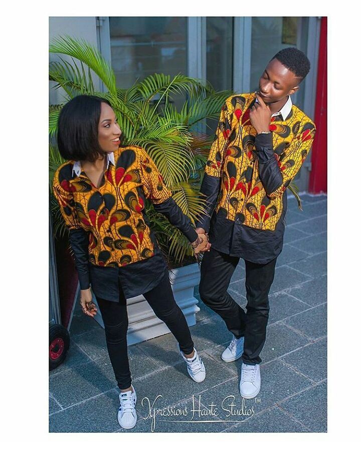 Just insane design for couples native style, African wax prints: African Dresses,  Victoria Beckham,  Aso ebi,  Matching Couple Outfits  