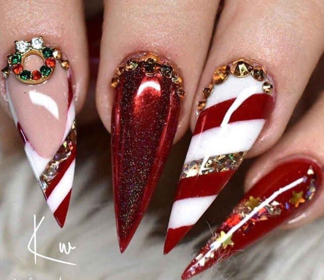 Burgundy Nails, Candy Cane Nails, Artificial nails: Christmas Day,  Nail Polish,  Nail art,  Artificial nails  