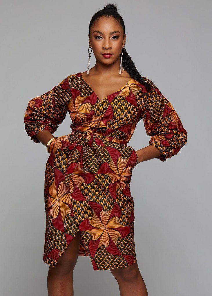 Wrap style dress african print | Roora Outfits | African Dress, Casual  wear, Head tie