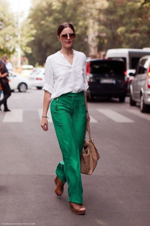 Brilliant outfit ideas about green trousers outfit, Street fashion ...