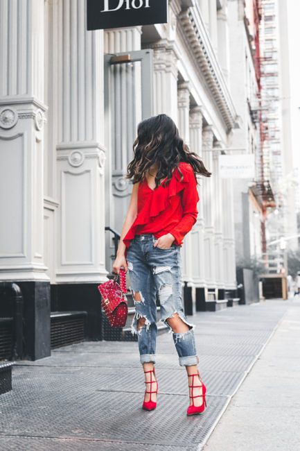 Strappy red heels outfit, High-heeled shoe | Outfits With Red Shoes ...