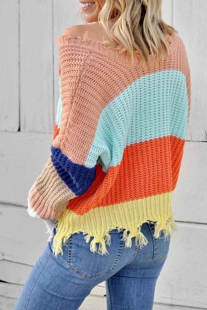 Cute Color Block Sweaters outfit: Sweaters Outfit,  Stripe Sweater  