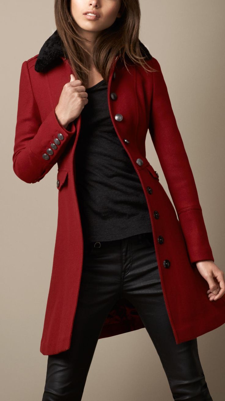 Burberry women red coat, Trench coat