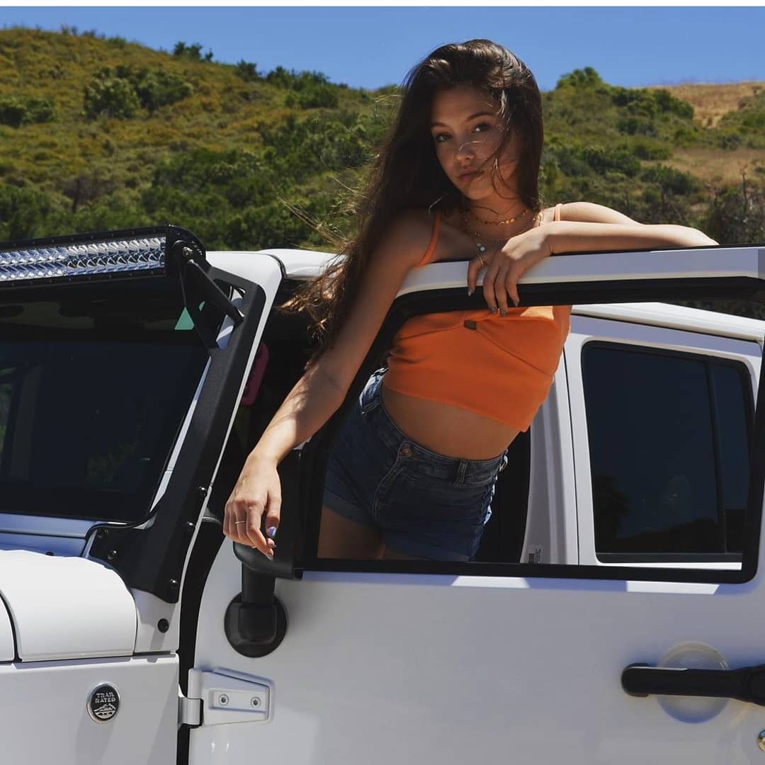 Cute Teen in Orange top inside Nice Car: Motor vehicle,  Hot Instagram Models  