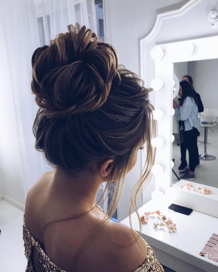 Well! There are nice prom updos, Human physical appearance: Semi-Formal Wear,  Long hair,  Hair Color Ideas,  Brown hair,  Bun Hairstyle,  Wedding dress  