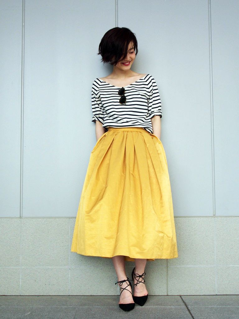 Casual skirt outfit ideas, Casual wear: shirts,  Casual Outfits,  Midi Skirt Outfit,  Swing skirt  