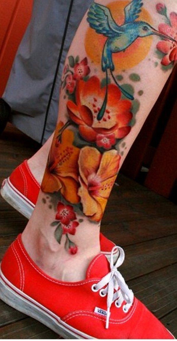 Hibiscus flower tattoo on leg: Floral design,  Tattoo Ideas  
