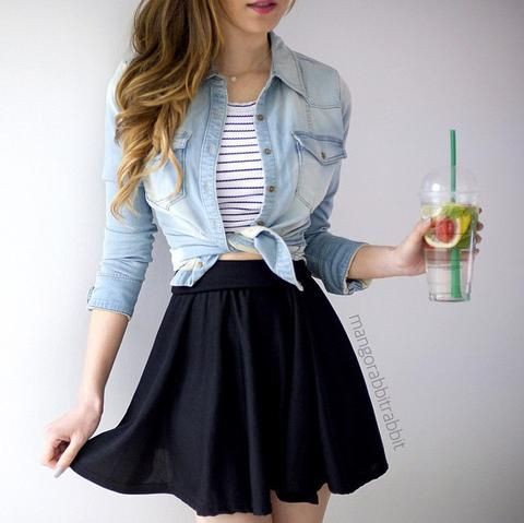 Appealing designs for cute outfits, Skater Skirt: Crop top,  shirts,  Skater Skirt,  Casual Outfits,  Skirt Outfits,  Twirl Skirt  