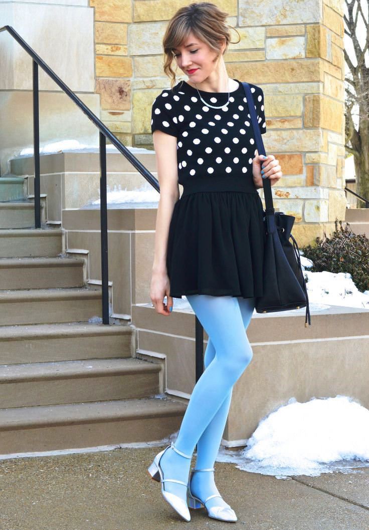 Piccalilly Blue Polka Dot Tights 