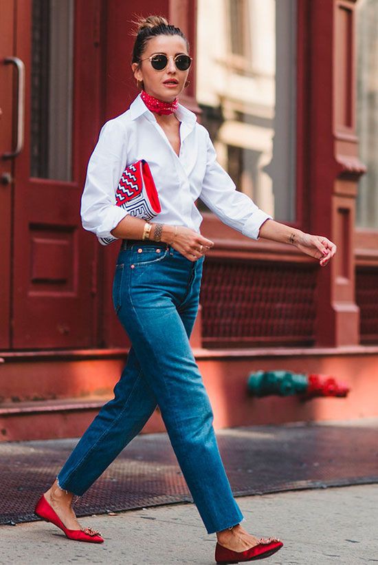 White shirt and red bandana: Red Shoes Outfits,  White Shirt  