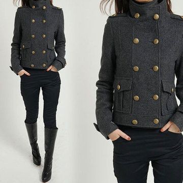 Military style coat grey short: Trench coat,  Wool Coat,  Pea coat,  Cashmere wool  