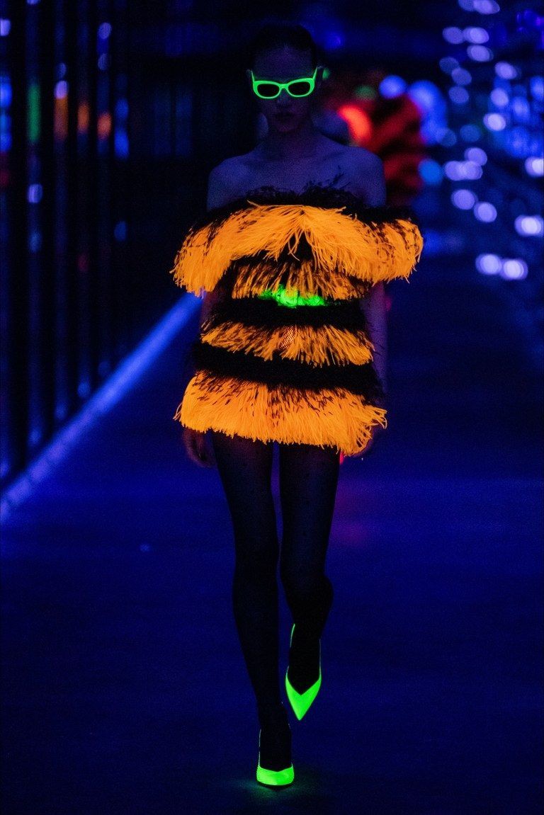 Glow in the dark fashion show: Glowing Fishnet Outfit,  Glow In Dark,  Neon Dress,  Glow In Night  
