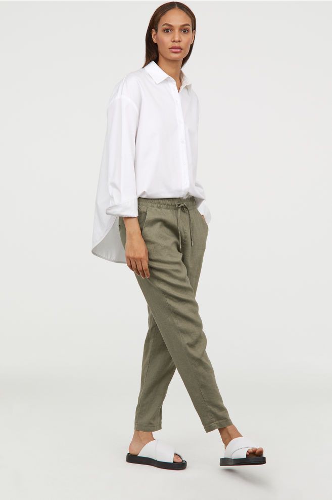 H&m linen joggers: Jogger Outfits,  Linen Joggers,  Linen Trousers  