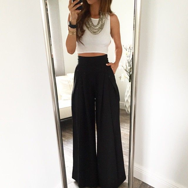 Pantalon de vestir ancho mujer: Crop top,  Slim-Fit Pants,  Informal wear,  Pant Outfits,  Palazzo pants  