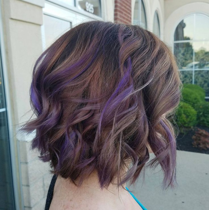 Brown hair purple highlights | Hair Colors Ideas For Short Hair | Black hair,  Blue hair, Bob cut