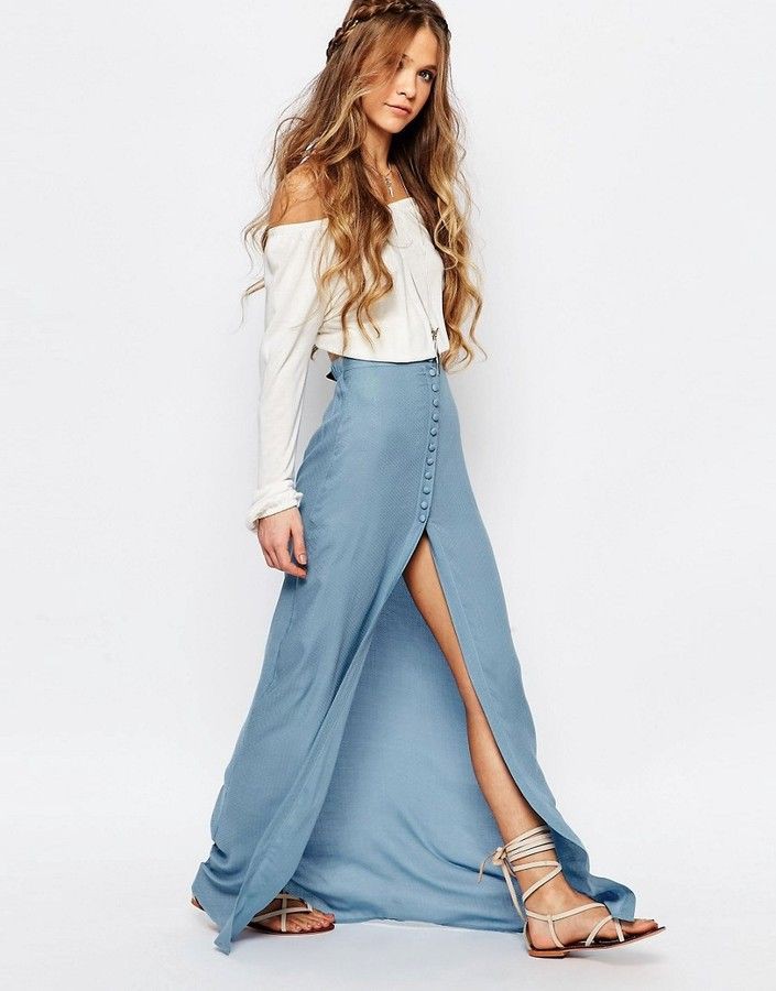 Light blue maxi skirt, Denim skirt: Crop top,  Petite size,  Long Skirt,  Pencil skirt,  Skirt Outfits  