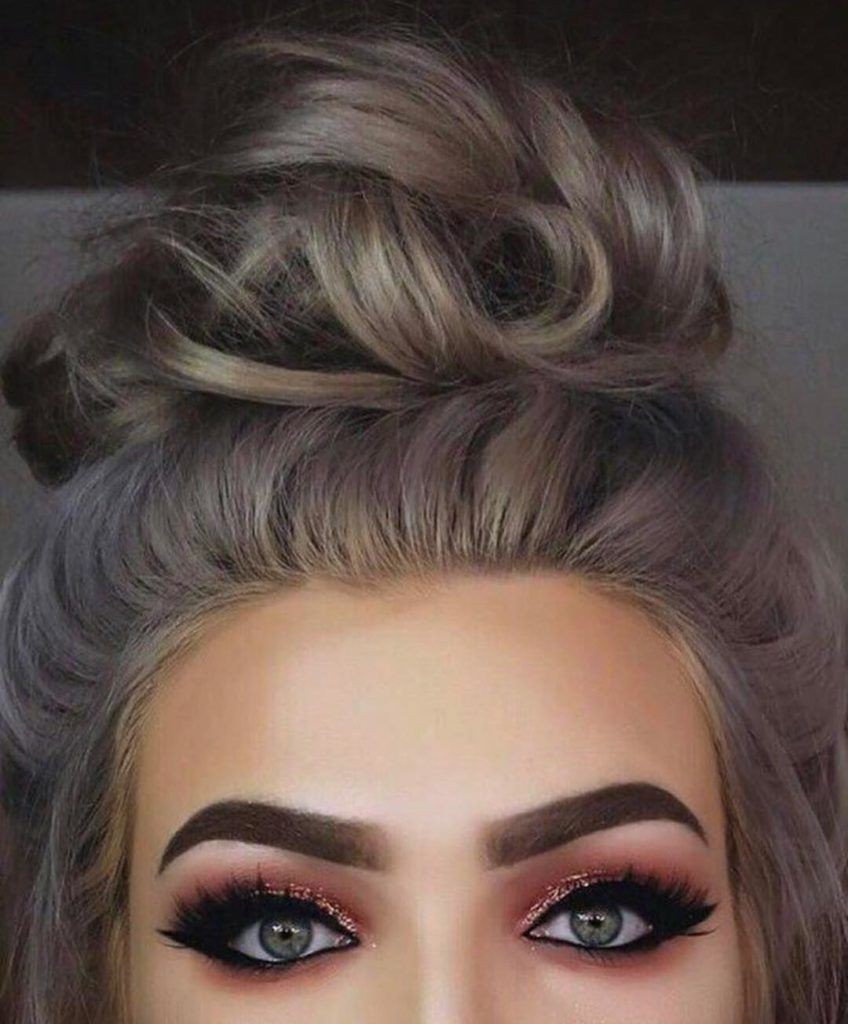 Any time wear eye makeup summer, Human hair color: Hair Color Ideas,  Eye Shadow,  Bun Hairstyle  