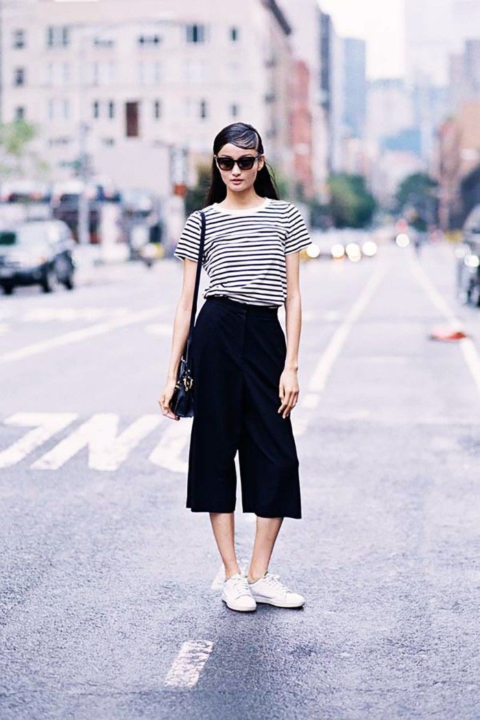 Striped tee and culottes, J.Crew: Crop Pants Outfit  