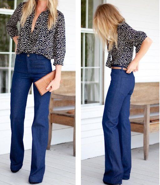 Wide leg high waisted jeans | Outfits With Bootcut Jeans | black pants ...