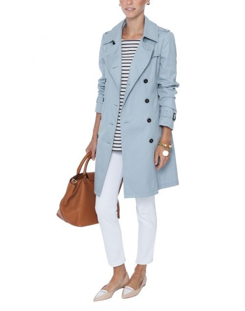 Light blue trench coat: Trench coat,  Baby blue,  Max Mara,  Flat Shoes Outfits  