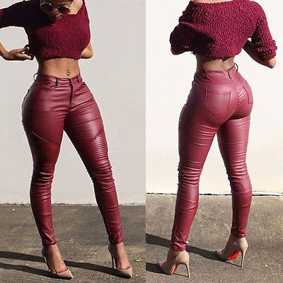 High waist leather pants fashion: Slim-Fit Pants,  Artificial leather,  Casual Outfits,  Body Goals  