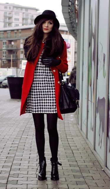 Houndstooth dress street outfit, Street fashion: winter outfits,  Birthday outfits,  Street Style  