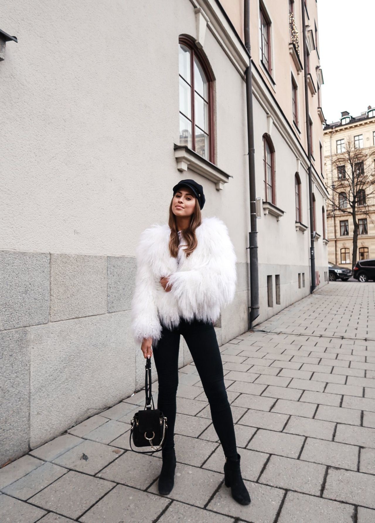 Best style of blogger white fur, White trench coat: Fur clothing,  fashion blogger,  Trench coat,  Kenza Zouiten,  White coat,  Fur Coat Outfit,  Furry Coat  