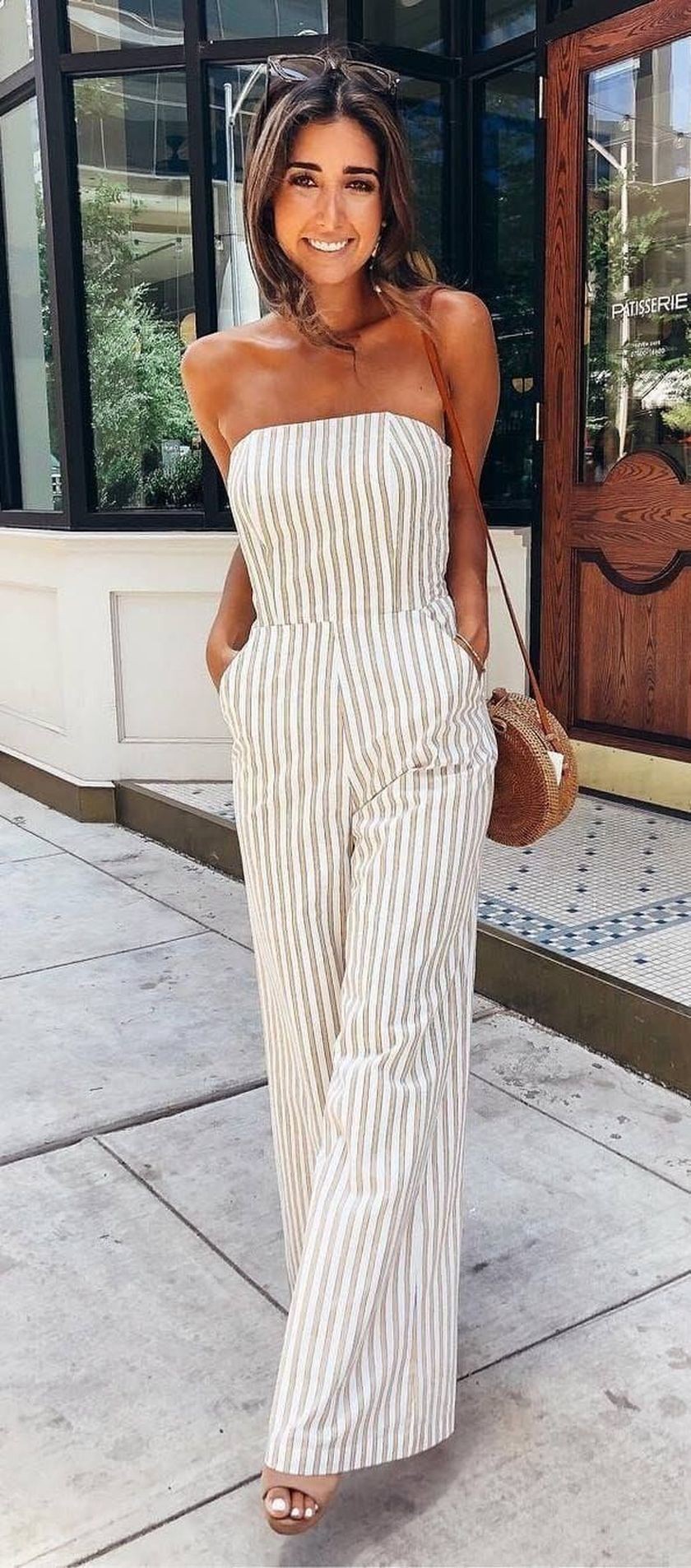 Off the shoulder jumpsuit outfit: Romper suit,  Strapless dress,  Casual Outfits,  Jumpsuit Outfit,  Jumpsuit Summer,  Off Shoulder  