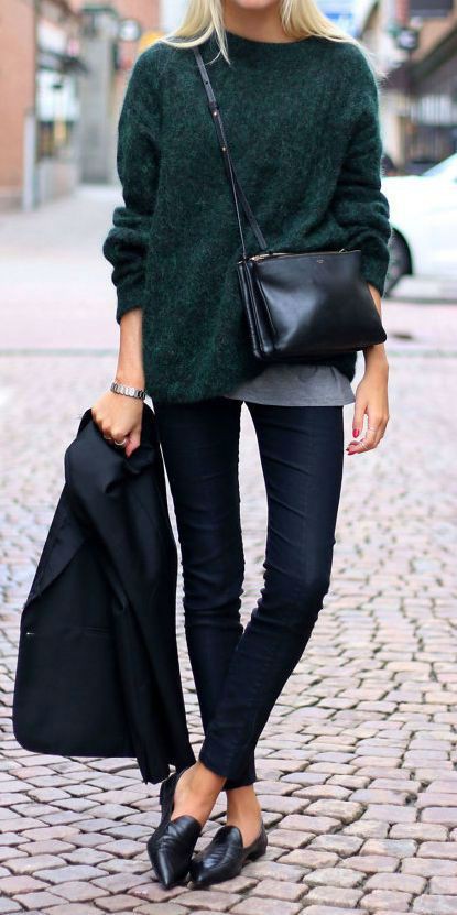 Dark green and black outfit | Dresses For Flat Shoes | Casual wear, Fashion  boot, Flat Shoes Outfits