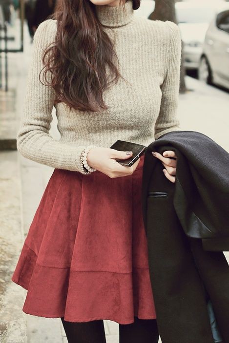 Love to share stylish winter dresses, Polo neck: winter outfits,  Polo neck,  Skirt Outfits,  Casual Outfits  