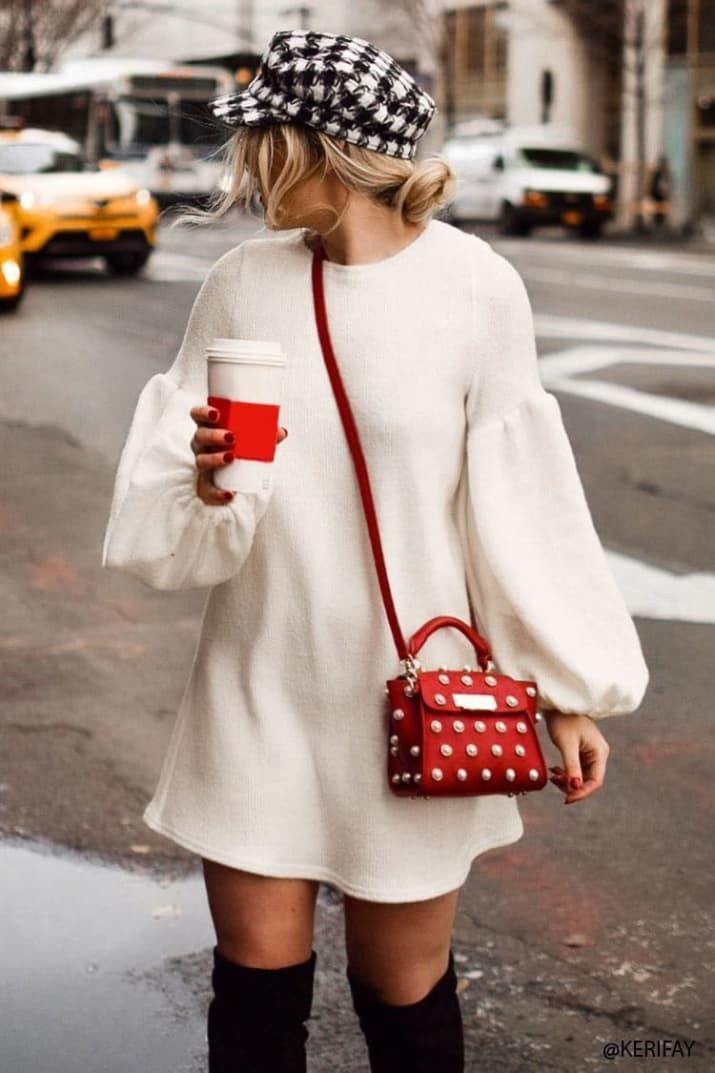 White sweater dress outfit, Winter clothing: Crop top,  winter outfits,  Polo neck,  party outfits,  Casual Outfits,  Selfie Leslie  