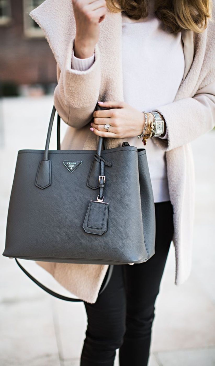 Prada double bag grey, Tote bag: Louis Vuitton,  Birkin bag,  Handbags,  Handbag Ideas,  Prada Handbag  