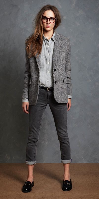 Gray blazer for women, Dress shirt: Slim-Fit Pants,  shirts,  College Outfit Ideas,  Casual Outfits  