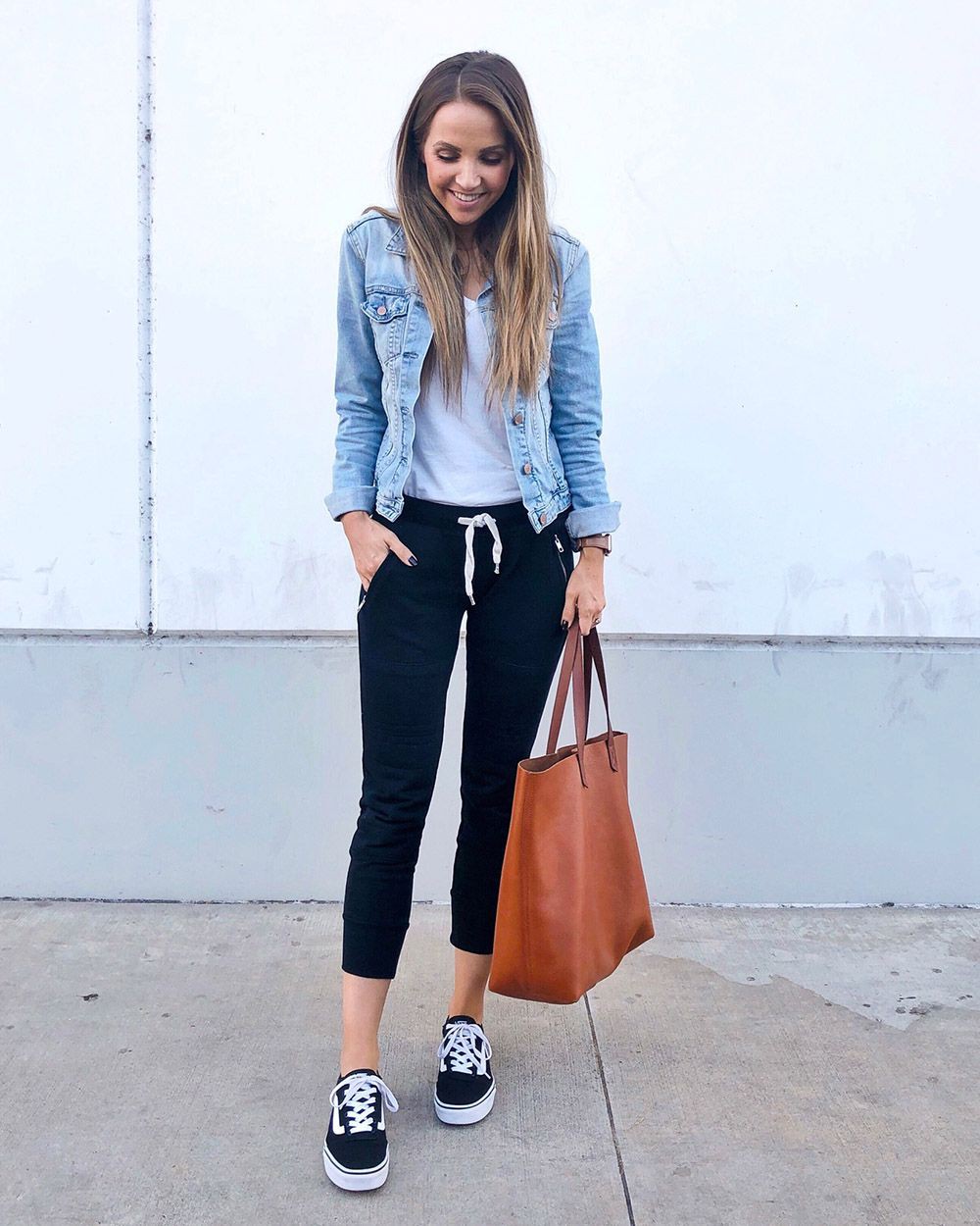 Jogger Outfit Ideas For Girls, Jean jacket, Denim skirt: Jean jacket,  Jogger Outfits  