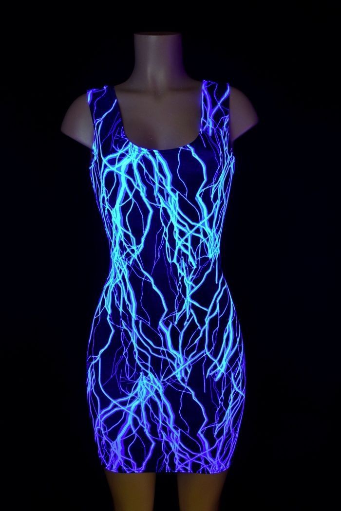 Images of cute neon blue outfit: Glowing Fishnet Outfit,  Glow In Dark,  Neon Dress,  Glow In Night  