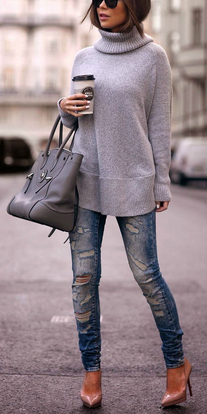 Teenagers top 20 outfit ideas grey turtleneck outfit, Polo neck: winter outfits,  Polo neck,  Street Style,  Casual Outfits,  Skinny Women Outfits  