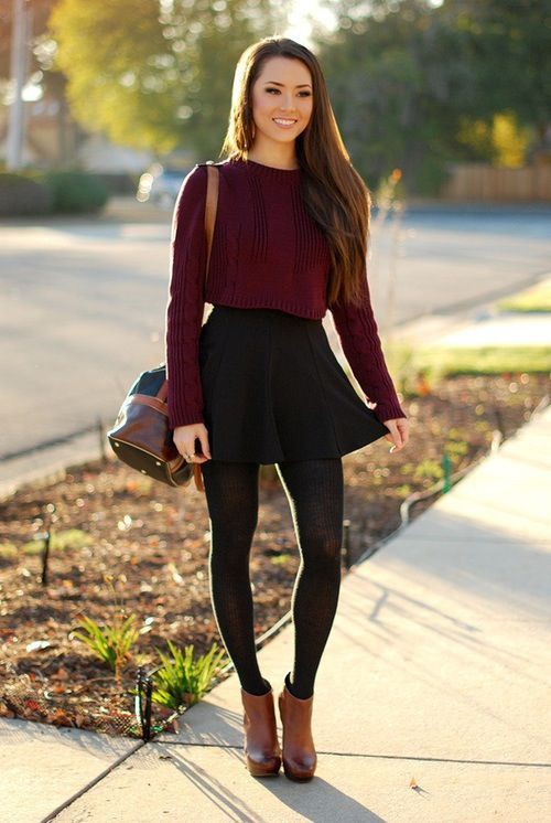London most admired winter skirt outfits, Winter clothing: Crop top,  winter outfits,  Boot Outfits,  Skater Skirt,  Pencil skirt,  Skirt Outfits  