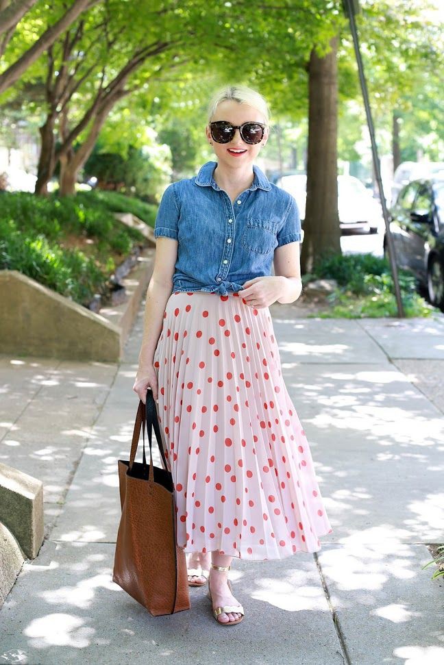 Tops To Wear With Maxi Skirts, Falda de lunares: Skirt Outfits,  Polka dot  