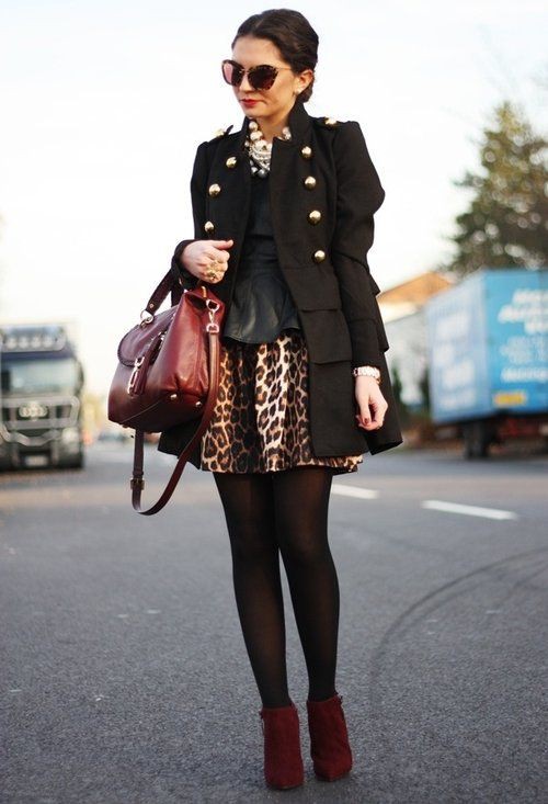 Michael kors burgundy boots: Animal print,  Michael Kors,  Military Jacket Outfits,  Burgundy Boots  