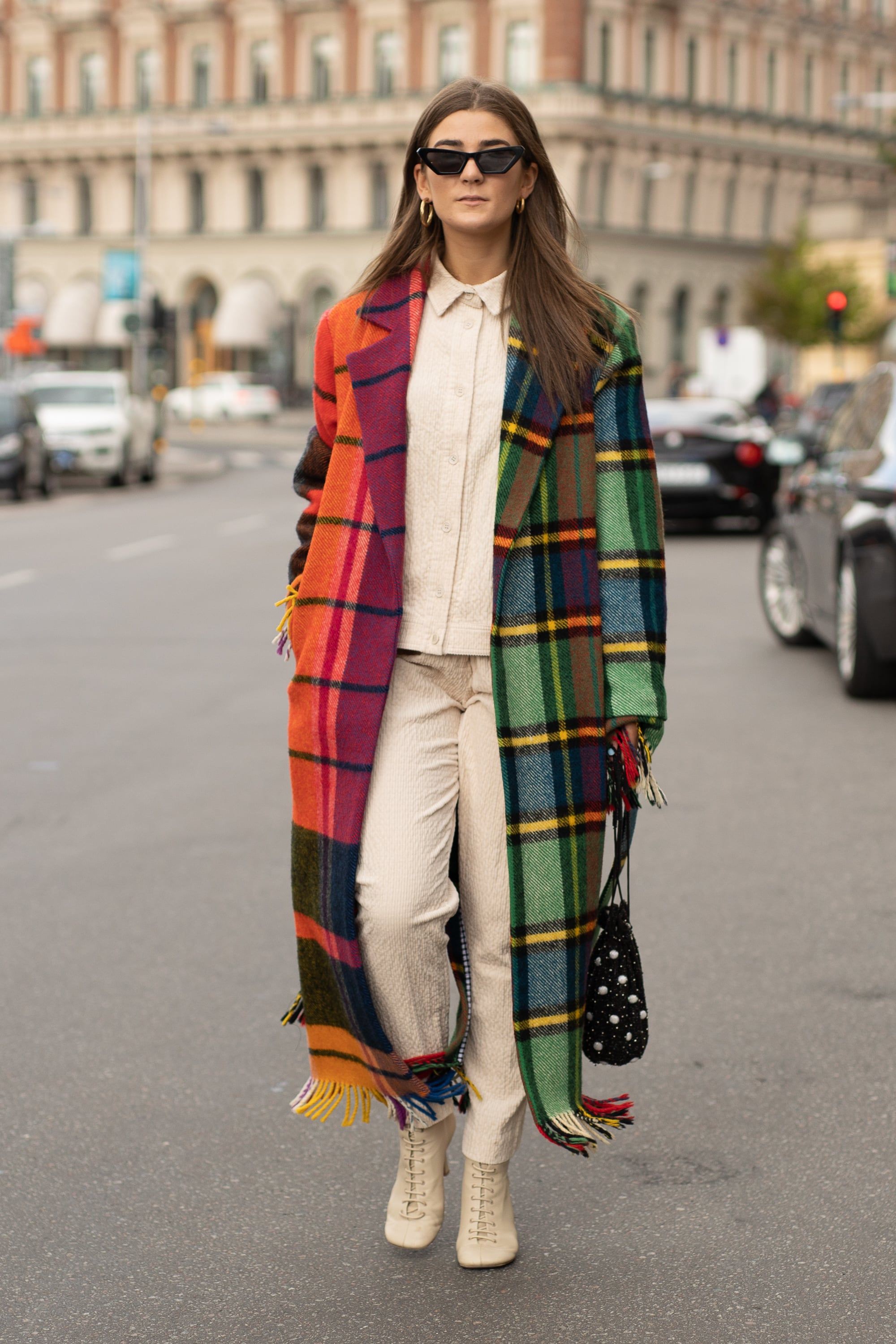 Check color blocking long coat: Casual Outfits,  Trench coat  