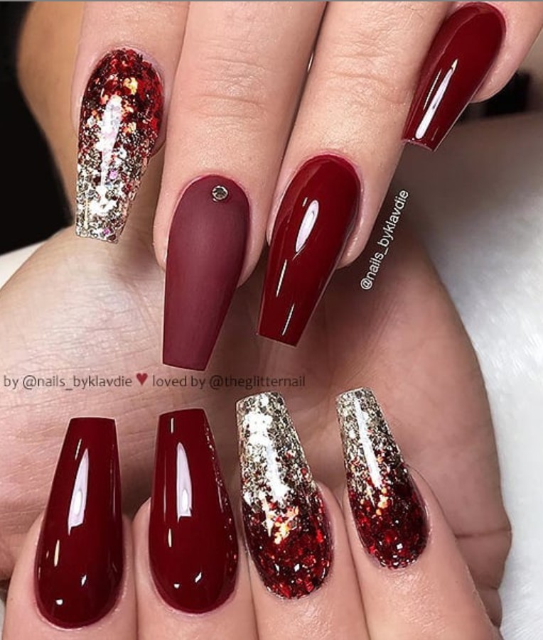 Red black and silver nails | Burgundy Nails | Artificial nails, Beauty  Parlour, Eye Shadow