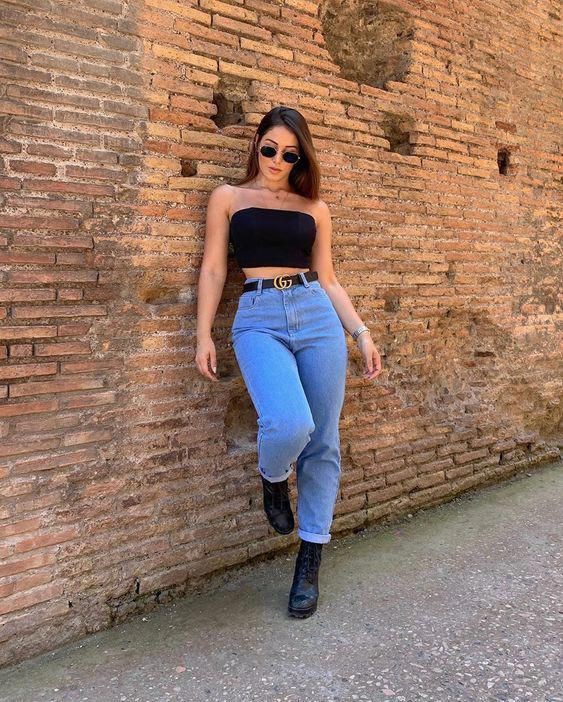 CalÃ§a mom consciencia jeans: summer outfits,  Crop top,  Mom jeans  