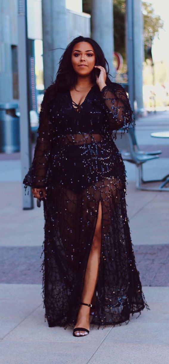 Black plus size birthday outfits: party outfits,  Cocktail Dresses,  Plus size outfit,  Plus-Size Model  