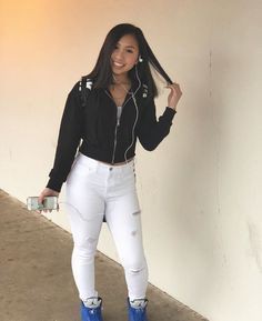 Baddie school outfits with white jeans: Baddie Outfits,  Casual Outfits  