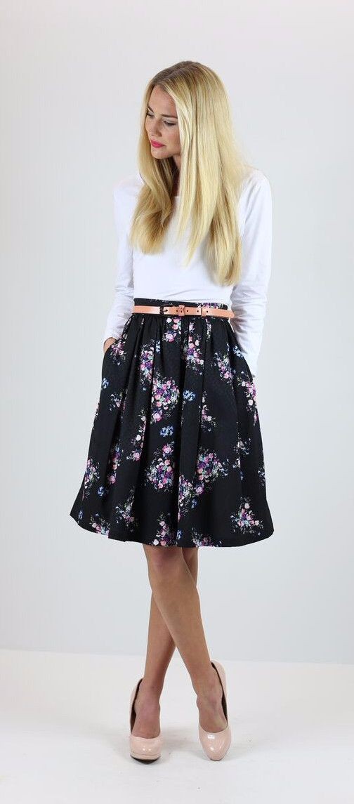 Best deals on black floral skirt, SpoleÄenskÃ© Å¡aty: Skirt Outfits,  Floral Skirt,  Pleated Skirt,  Swing skirt,  Floral Midi,  Floral Outfits  